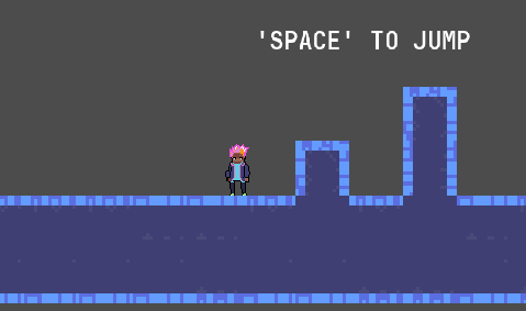 the player character in Project movement standing on ground composed of blue-colored tiles in the tutorial level